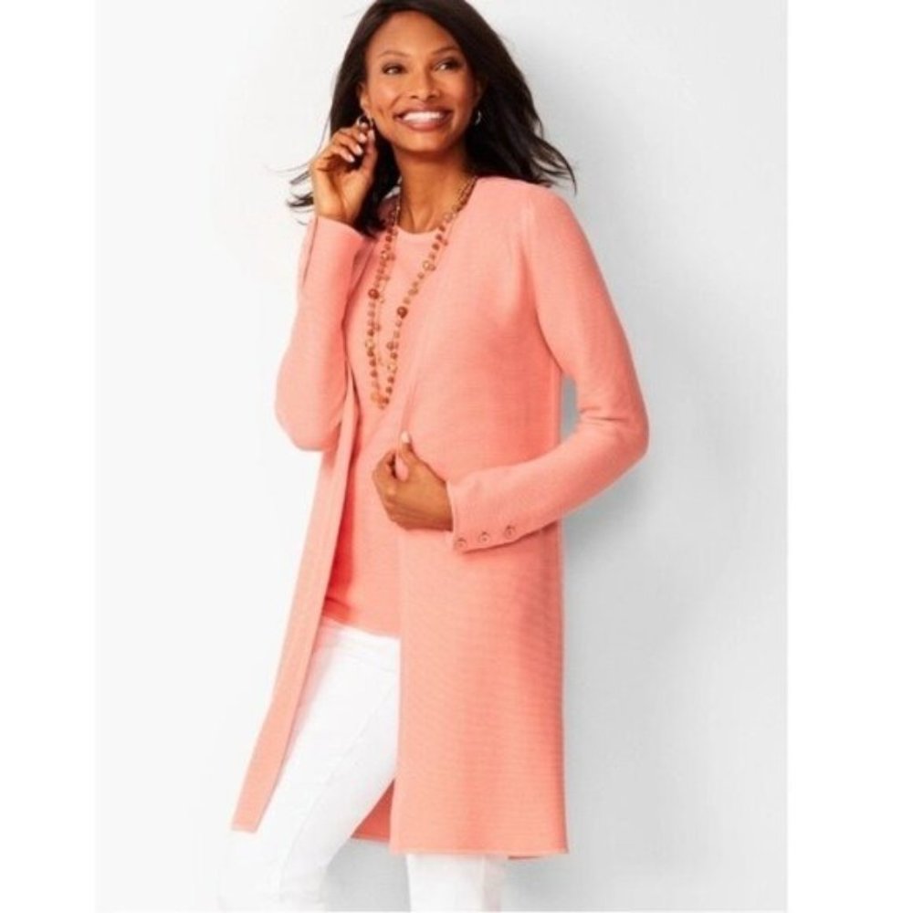 Talbots Coral Ribbed Long Ottoman Cardigan - Picture 1 of 7